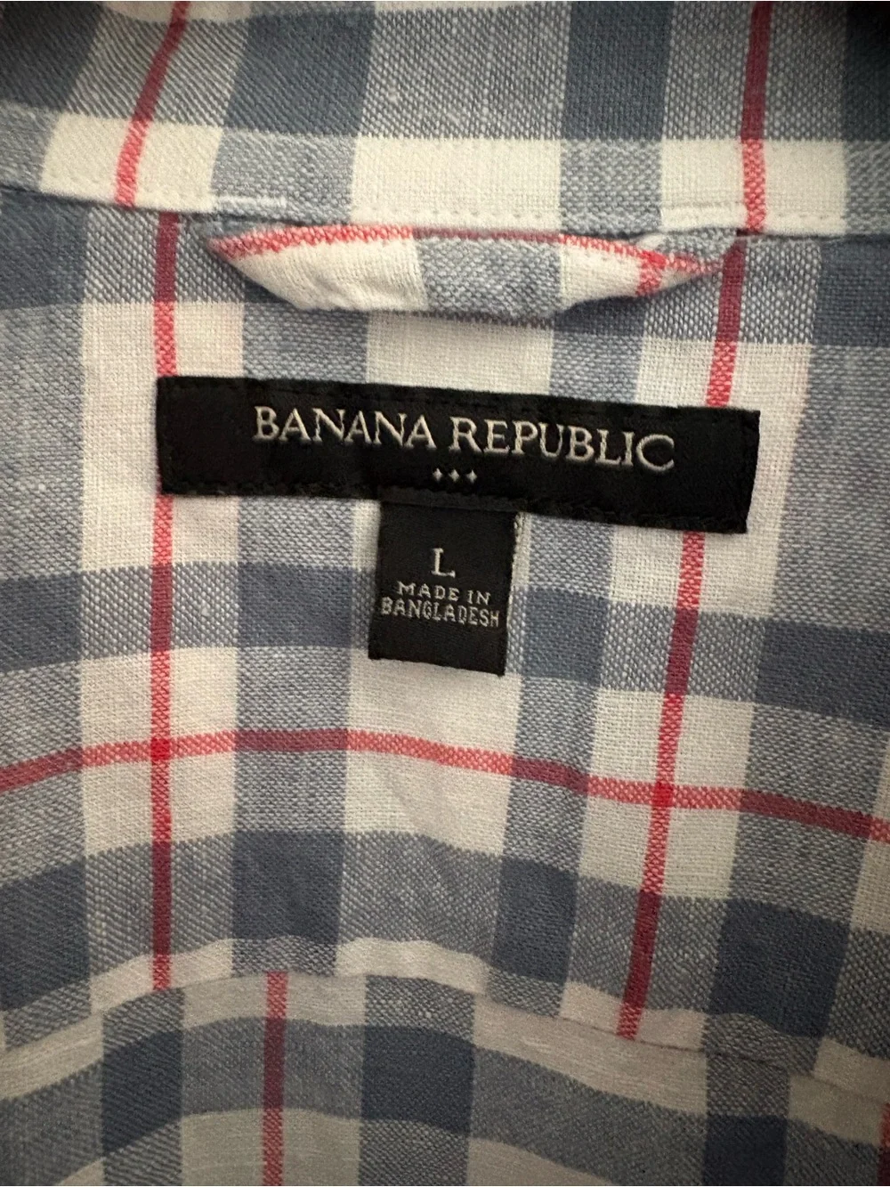 Banana Republic Linen Blend Men's Blue, White,Red Plaid Button-Down Shirt Size L